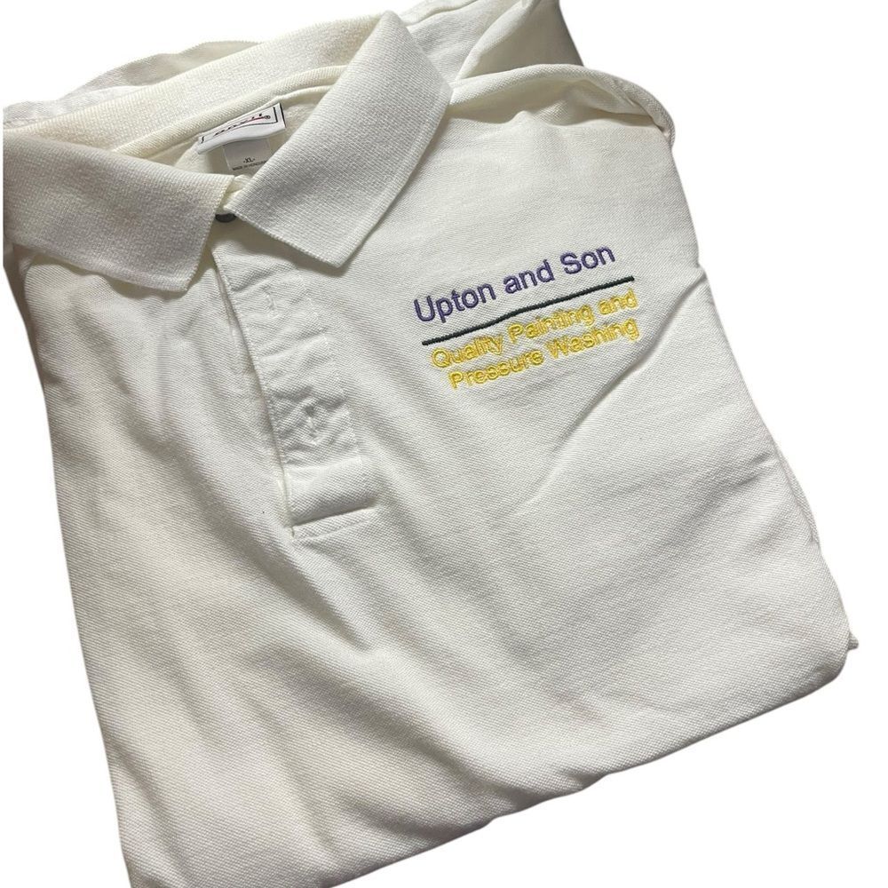 Anvil White Polo Shirt with Embroidered Logo new never worn size XL see pic